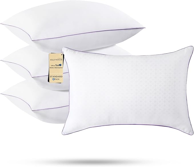 JOLLYVOGUE Pillows Standard Size Set of 4, Bed Pillows Set of 4, Cooling and Supportive Pillows with Super Soft Down Alternative Fill, Luxury Fluffy Hotel Quality for Side, Back and Stomach Sleepers
