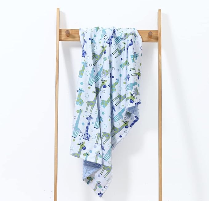CREVENT Minky Baby Blanket for Boys, Soft Plush Receiving for Newborns - Giraffe 30x40 Inches
