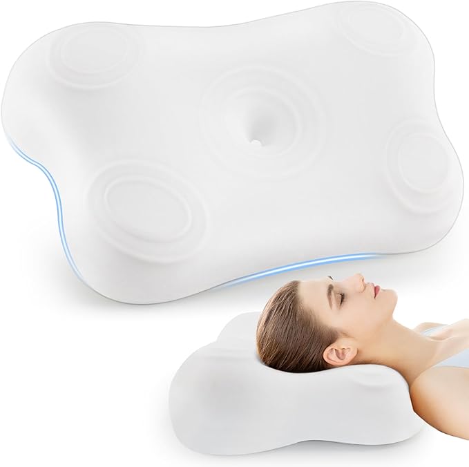 Cervical Neck Pillow for Side Sleeping: Ergonomic Neck Support Contour Bed Pillow - Memory Foam Pillows, Standard, White, LYM012