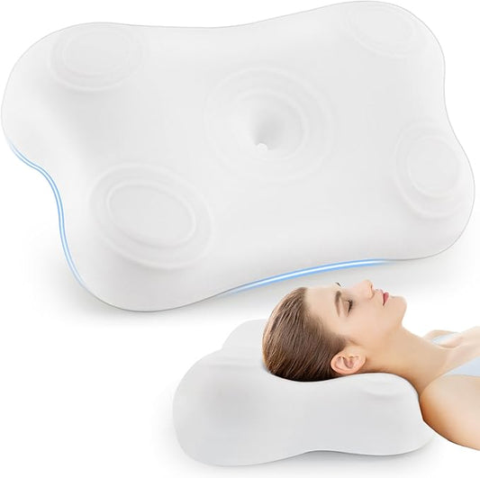 Cervical Neck Pillow for Side Sleeping: Ergonomic Neck Support Contour Bed Pillow - Memory Foam Pillows, Standard, White, LYM012