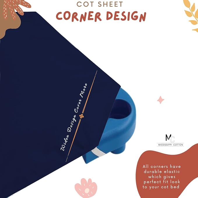 Pack of 6 Cot Sheet for Daycare Preschool Cot Bed -Polyblend Fabric with Corner Elastic Cots Sheets Fits On 22" X 40" Inches Size Toddler and Preschool Daycare Cot Navy Blue 22 X 40 Size