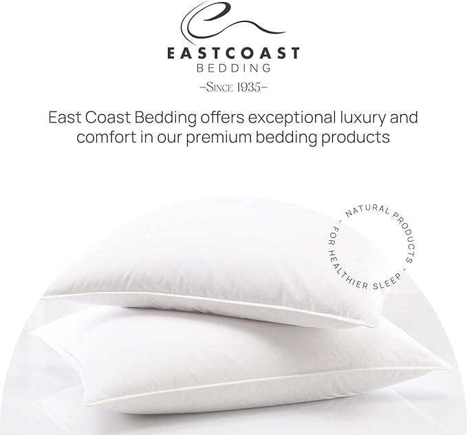 East Coast Bedding Pure Dream Firm Pillow Queen Pillow Medium Support, Queen Size 20x30 Inch Goose Feather Down Pillows, 100% Cotton Shell Pack of 1