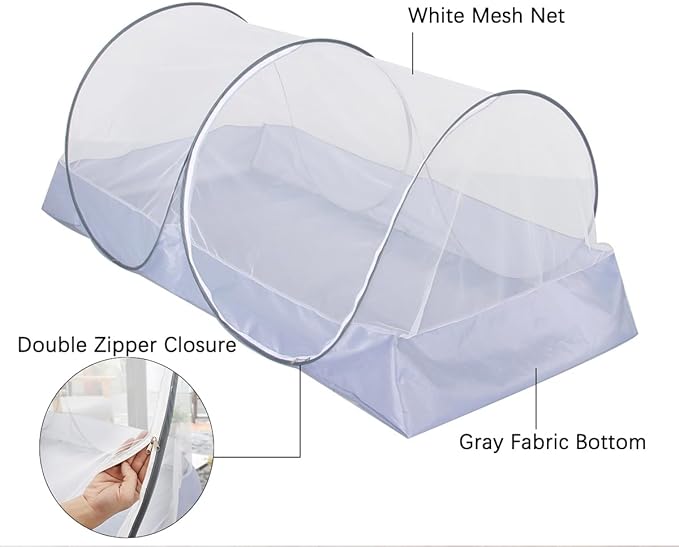 Akiky Mosquito Net Pop Up Bed Net Tent with Gray Bottom Portable&Foldable Bed Canopy for Bunk Bed Twin/Twin XL Bed Sleeping Tent for Indoor Outdoor, Gray/White