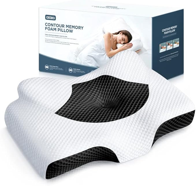 Osteo Cervical Pillow for Neck Pain Relief, Hollow Design Odorless Memory Foam Pillows with Cooling Case, Adjustable Orthopedic Bed Pillow for Sleeping, Contour Support for Side Back Stomach Sleepers
