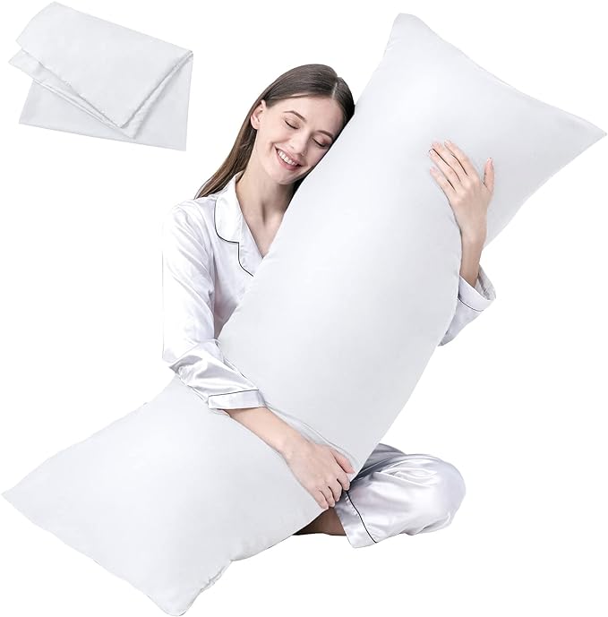 DOWNCOOL Luxury Full Body Pillow Insert with Fiber Cover - Ultra Soft Body Pillow for Sleeping - Breathable Long Bed Pillow Insert, 20"x54"(White, with Cover)