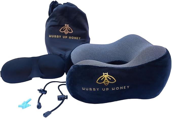 Travel Neck Pillow Memory Foam with Velvet Cover for Relaxing Journeys - Neck Pillow for Airplane,Car,Bus,Train,Comfortably Head Supports, Portable and Washable (Black)