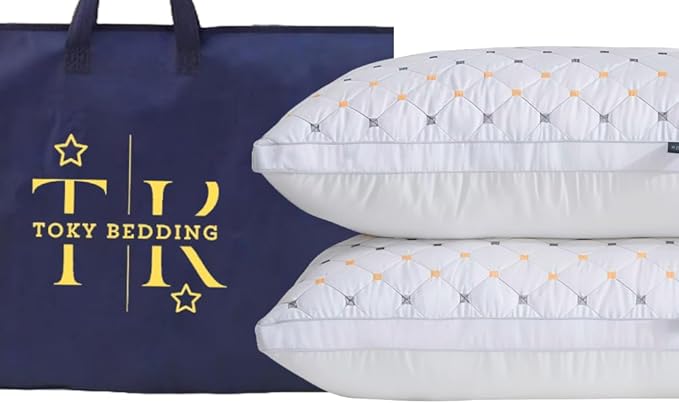 Bed Pillows (Queen Size) (Pillow Set of 2) Soft Down Luxurious Hotel Collection Gusseted Square Perfect Comfortable Soft Supportive Stomach Side Back-Sleepers Extraordinary Pain Relief