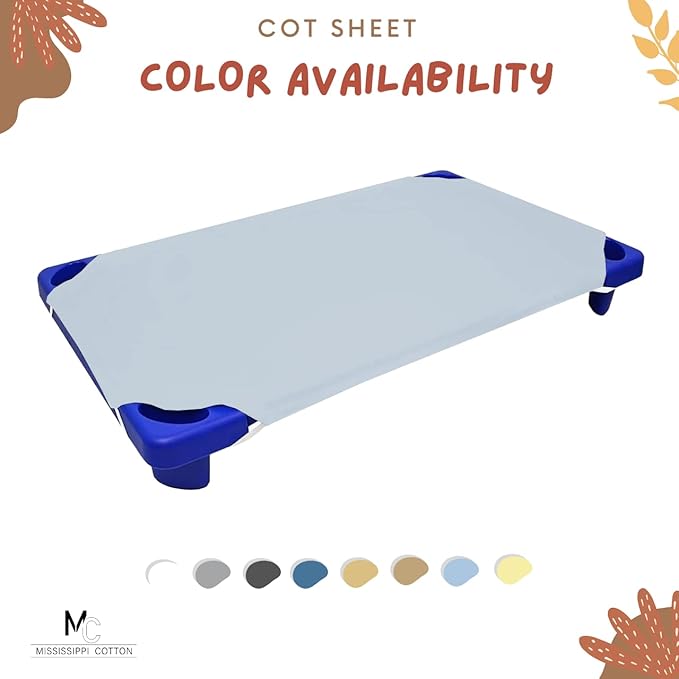 Pack of 6 Cot Sheet for Daycare Preschool Cot Bed -Polyblend Fabric with Corner Elastic Cots Sheets Fits On 22" X 52" Inches Size Toddler and Preschool Daycare Cot Light Blue 22 X 52 Size