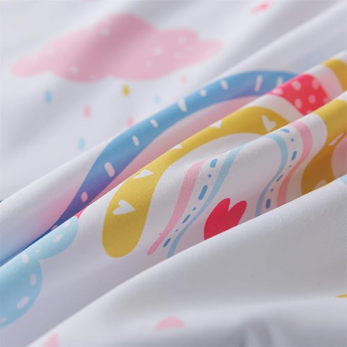 qjmiaofang Girls Rainbow Fitted Sheet Full Size Rainbow Sheets 4pieces Cartoon Cloud Bedding Set Girly Rainbow Bed Sheet Set Stars Sheet Set 1 Fitted Sheet 1 Flat Sheet 2 Pillowcase for Home