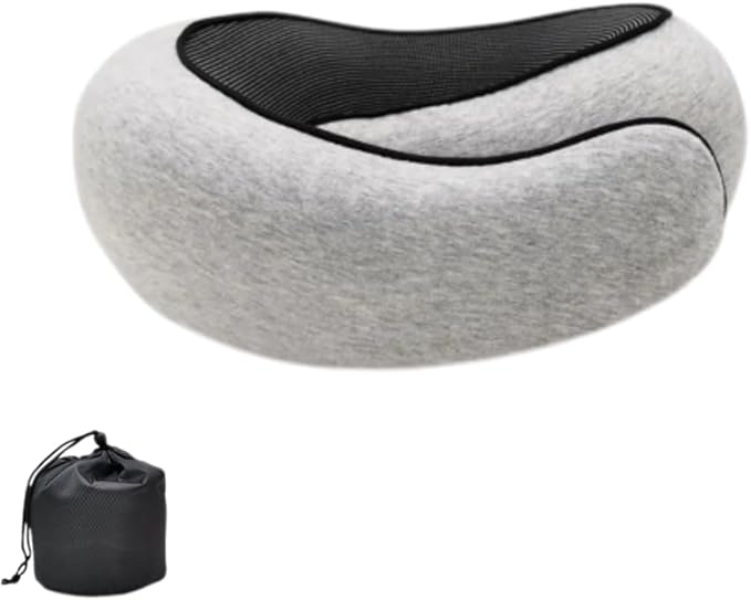 Memory Foam Neck Pillow for Travel, Adjustable Velcro Strap, Durable and Easy to Clean.Reduces Pressure Points and Promotes Better Alignment, Helping Prevent Neck Pain (Light Grey).