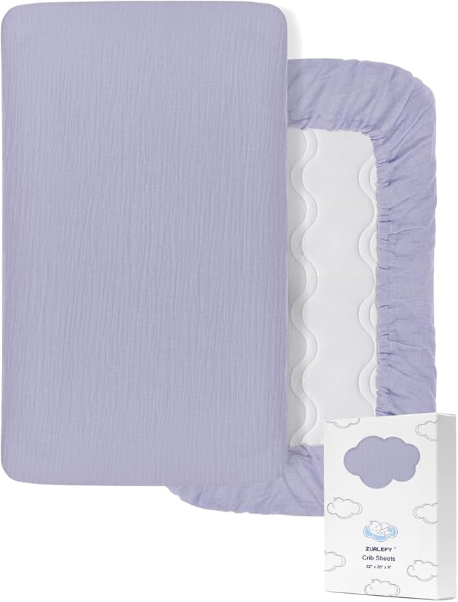 Purple Muslin Crib Sheets for Standard Crib Mattress, 28" x 52" Soft and Breathable Cotton Crib Sheets Neutral for Baby Boys, Girls (46C-02)