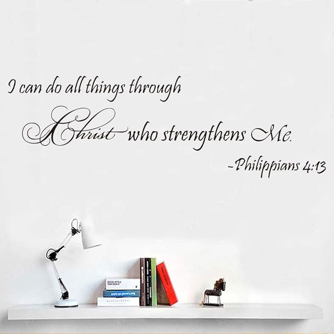 I Can Do All Thing Through Christ Who Strengthens Me Funny Inspiring Wall Sticker Decal Vinyl Sticker, Believe In Family Living Room Office School Classroom Library Gym Art Wall Decoration