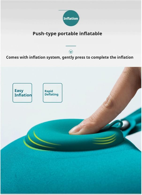 Travel Neck Pillow, Peacock Green, Inflatable U-Shaped, Velvet Exterior, Portable, Lightweight, 18.1 x 10.8 inches