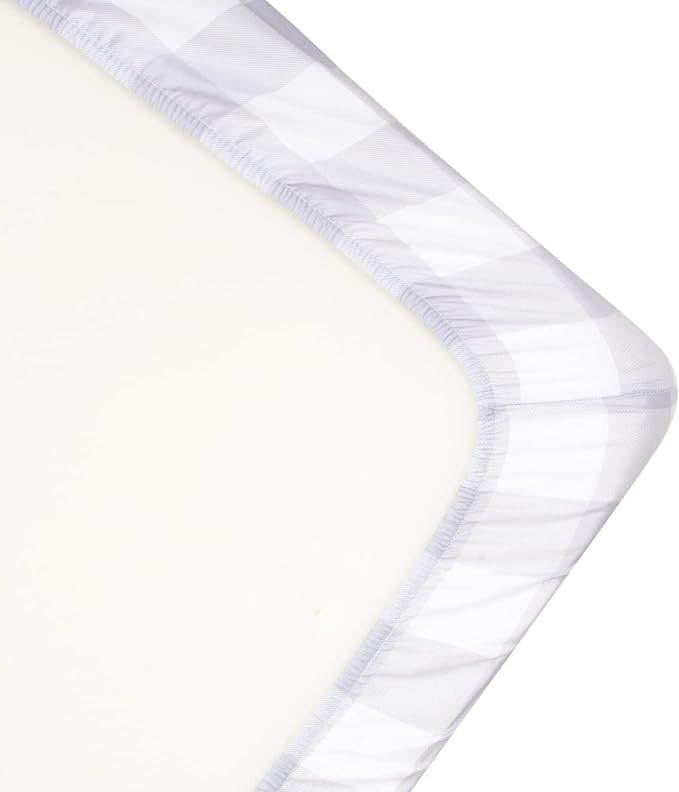 JISEN Baby Crib Sheet 1 Piece Portable Fitted Crib Sheet for Standard Crib and Toddler Mattresses Nursery Bed Decor for Boys Girls 28x52 Inch Grid Grey White