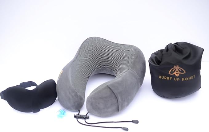 Travel Neck Pillow Memory Foam with Velvet Cover for Relaxing Journeys - Neck Pillow for Airplane,Car,Bus,Train,Comfortably Head Supports, Portable and Washable (Gray)