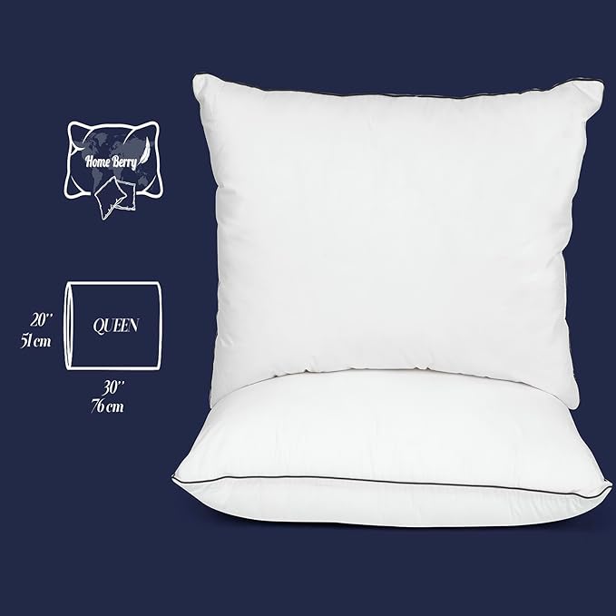Bed Pillows Queen Size Set of 2 - Pillows for Side and Back Sleepers, Super Soft Down Alternative Microgel Filled Pillows | Comfortable Hotel Luxury Cooling Pillow 20x30 Inches