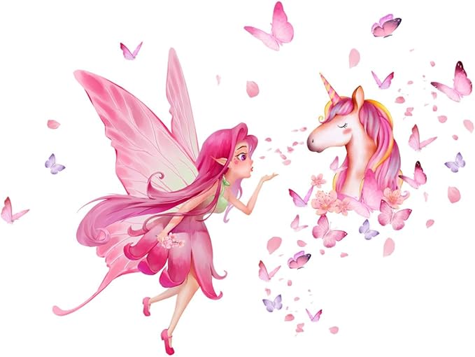 Magical Unicorn & Fairy Wall Decals - 80cm x 31.49cm, 2 Sheets, Perfect for Kids' Room Decor