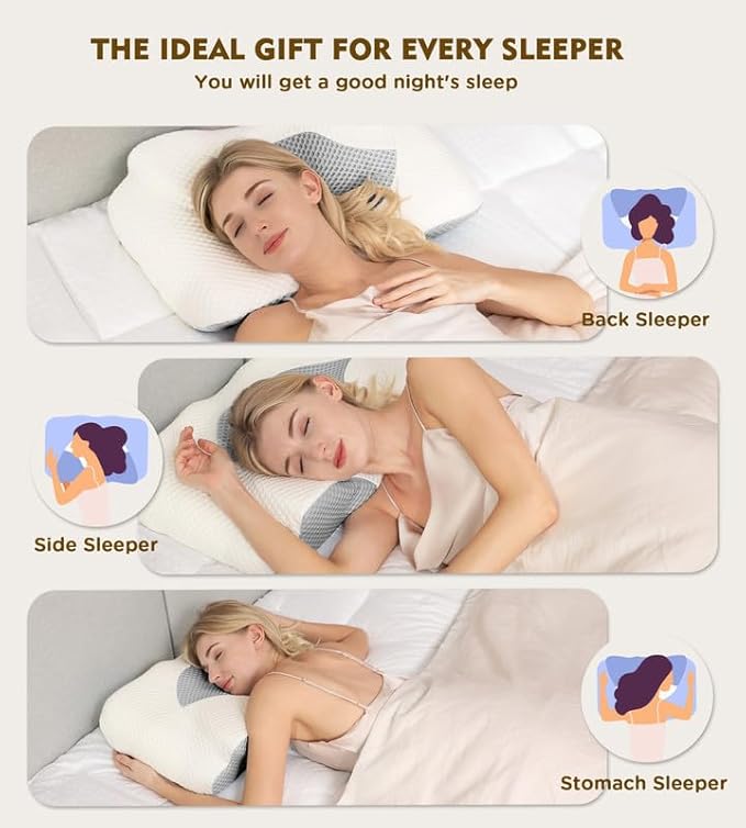 Osteo Cervical Pillow for Neck Pain Relief, Hollow Design Odorless Memory Foam Pillows with Cooling Case, Adjustable Orthopedic Bed Pillow for Sleeping, Contour Support for Side Back Stomach Sleepers