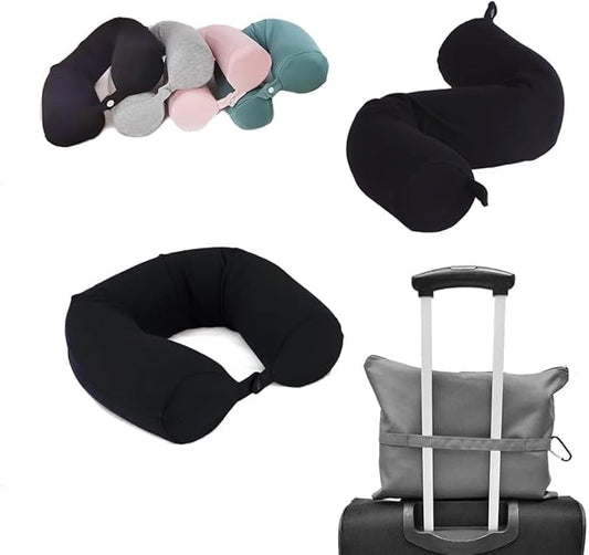 Twist Memory Foam Travel Pillow - Cotton Cover - Travel Bag Included - Adjustable, Bendable Pillow for Neck, Head, Chin, Lumbar and Leg Support (Black)