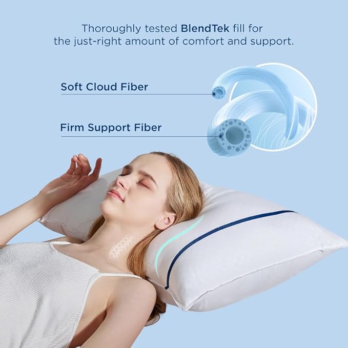 Bedsure Hotel Pillows - Luxury Bed Pillows for Sleeping with Decoration Strip Breathable Cover Soft & Supportive Pillows for Side, Back or Stomach Sleepers (2, Blue, Standard)