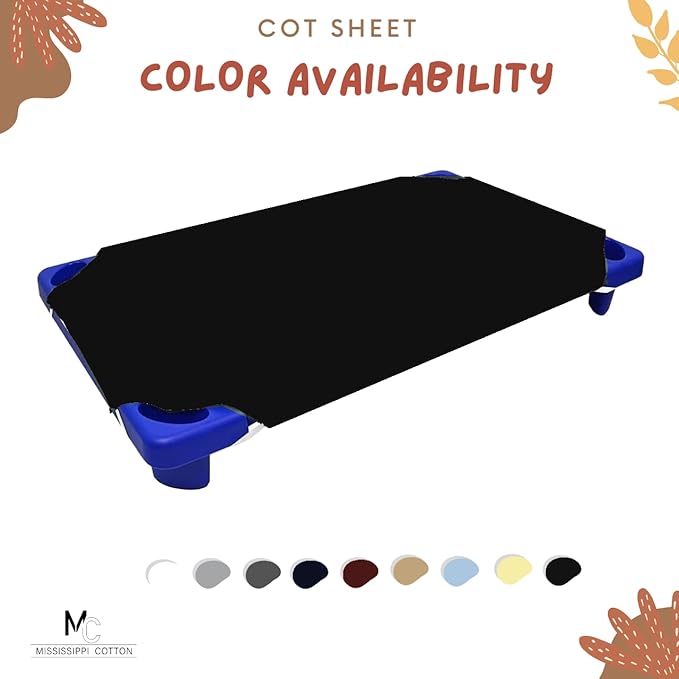 Pack of 12 Cot Sheet for Daycare Preschool Cot Bed -Polyblend Fabric with Corner Elastic Cots Sheets Fits On 22" X 52" Inches Size Toddler and Preschool Daycare Cot Black 22 X 52 Size