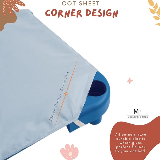 Pack of 24 Cot Sheet for Daycare Preschool Cot Bed -Polyblend Fabric with Corner Elastic Cots Sheets Fits On 22" X 52" Inches Size Toddler and Preschool Daycare Cot Light Blue 22 X 52 Size