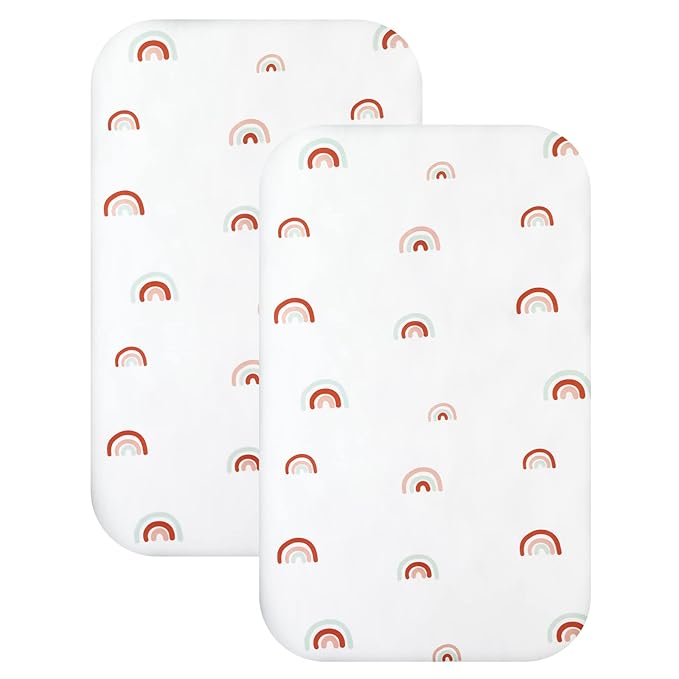Bedside Sleeper Bassinet Sheets to Fit Mika Micky, Baby Delight, Dream On Me, AMKE, Milliard, MiClassic Bassinet, 2 Pack Soft Breathable Rainbow Rectangle Bassinet Sheet(34"x 21"x 5") for Boys Girls