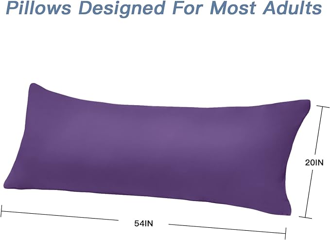 DOWNCOOL Luxury Full Body Pillow Insert with Fiber Cover - Ultra Soft Body Pillow for Sleeping - Breathable Long Bed Pillow Insert, 20"x54"(Purple, with Cover)