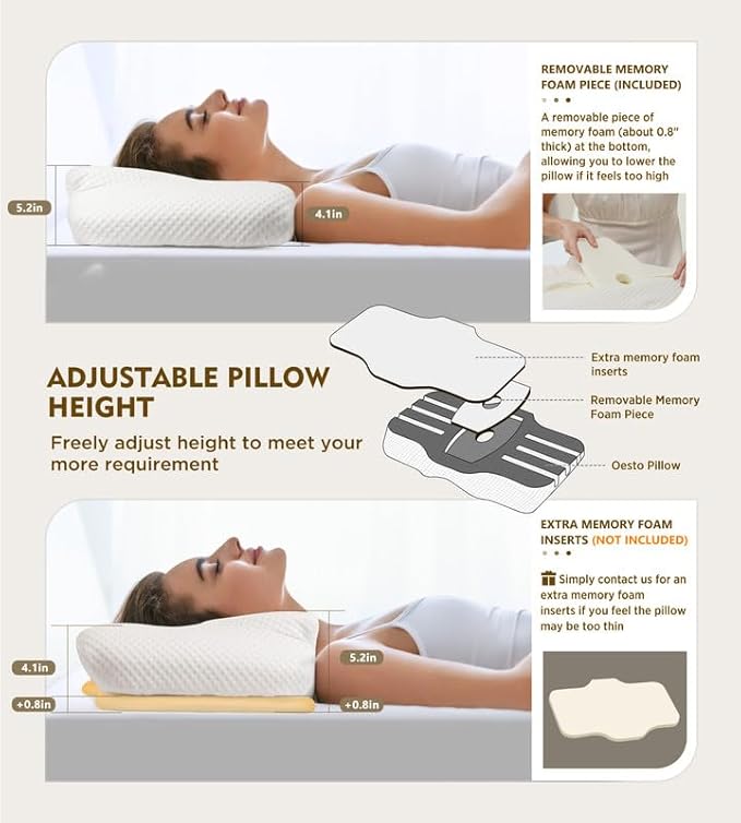Osteo Cervical Pillow for Neck Pain Relief, Hollow Design Odorless Memory Foam Pillows with Cooling Case, Adjustable Orthopedic Bed Pillow for Sleeping, Contour Support for Side Back Stomach Sleepers