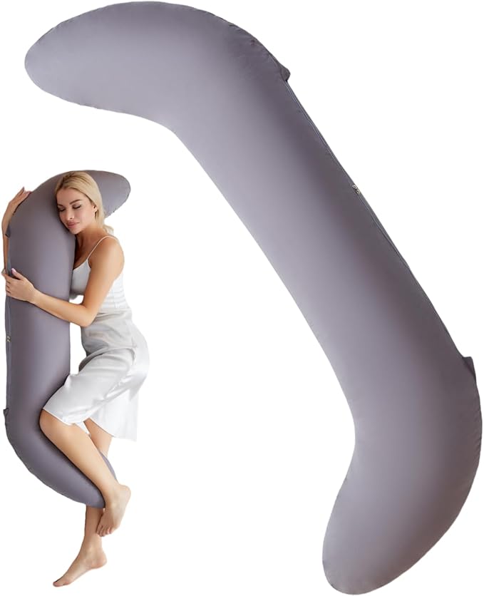 Breathable Full Body Pillow for Side Sleeper,60 Inch Long Body Pillow for Adults,Swan Pillow Cuddle Pillow for Back, Hip, Knee, and Leg Relief with 100% Cotton Fabric Cover, Grey