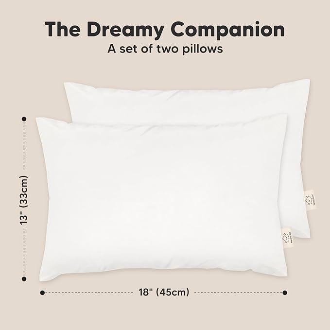 KeaBabies 2-Pack Toddler Pillow - Soft Organic Cotton Toddler Pillows for Sleeping, 13X18 Small Pillow for Kids,Kids Pillows for Sleeping,Kids Pillow for Travel,School, Nap,Age 2 to 5 (Soft White)