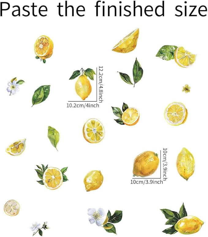 Lemon Wall Decals Fruit Lemon Wall Stickers Peel and Stick Wall Art Decals for Kitchen Cabinet Window Country Restaurant Dining Room Refrigerator Decor