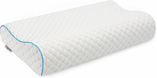 Memory Foam Pillow, Neck Bed Contour Pillow for Sleeping, Ergonomic Orthopedic Cervical Pillow for Side Back Stomach Sleeper, Queen,Firm,White