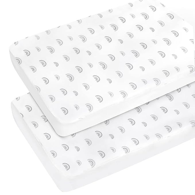 Pack n Play Sheets 2 Pack (27"x 39"x 5"), Mini Crib Sheets Set for Baby Girls Boys, Portable Playard Sheets, Ultra Soft Microfiber Pack n Play Mattress Cover Sheet, Rainbow