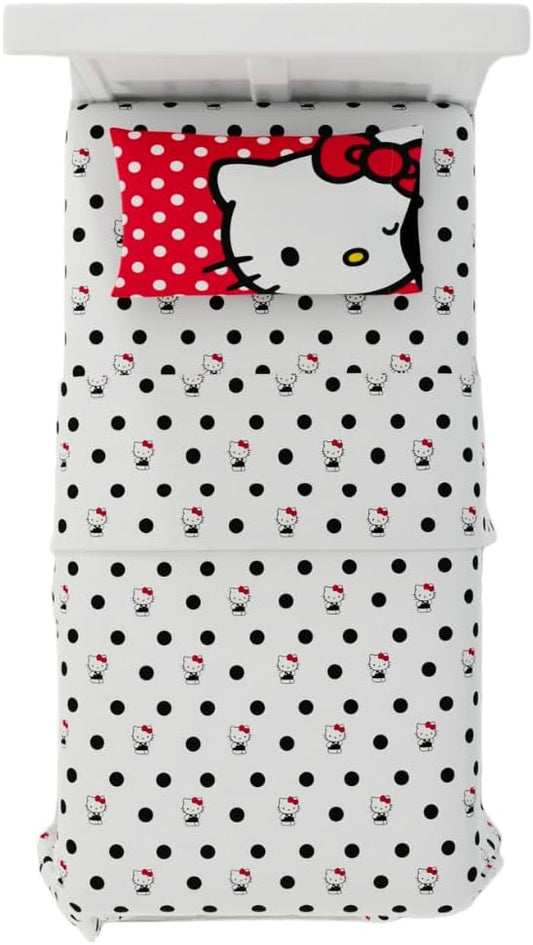 Franco Collectibles Hello Kitty Polka Dot Bedding Super Soft Microfiber 3 Piece Twin Sheet Set, (Officially Licensed Product)