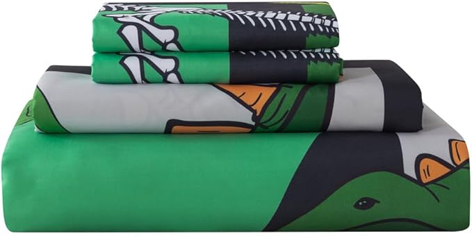 qjmiaofang Kids Dinosaur Twin Sheets for Boys Dinosaur Bed Sheets 3Pieces T-Rex Fitted Sheet Animals Dinosaur Bedding Set Bones Dinosaur Flat Sheet Including 1 Fitted Sheet 1 Flat Sheet 1 Pillowcase