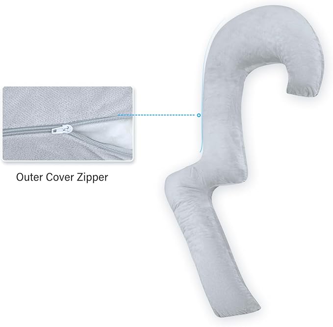 Swan Body Pillowcase, 68 Inches Memory Foam Full Body Pillowcase for Side Sleeper, Long Pillowcase with Contour Support for Back, Knee, Leg Relief - Middle Grey