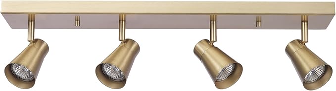 Globe Electric 64000046 4-Light Track Lighting, Matte Brass, Ceiling Light, Track Light Heads, Pivoting Track Heads, Track Ceiling Light, Track Lighting Kit, 4 Bulb Kitchen Light, GU10 Socket