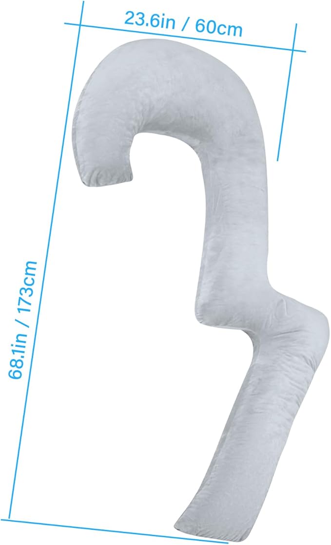 Swan Body Pillowcase, 68 Inches Memory Foam Full Body Pillowcase for Side Sleeper, Long Pillowcase with Contour Support for Back, Knee, Leg Relief - Middle Grey