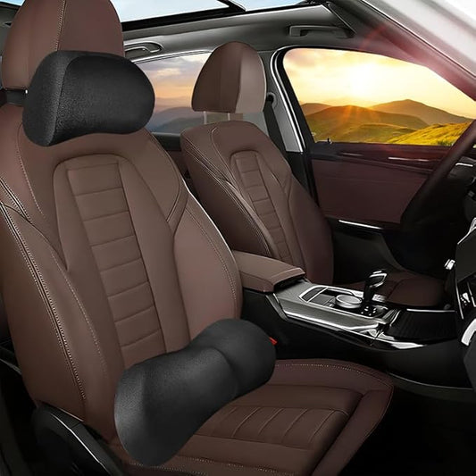 Car Lumbar Support and Car Neck Pillow Kit - Memory Foam Ergonomic Back Cushion - Relieve Driving Fatigue - Comfort and Support Your Neck and Back - Suitable for Car Seats (Set)