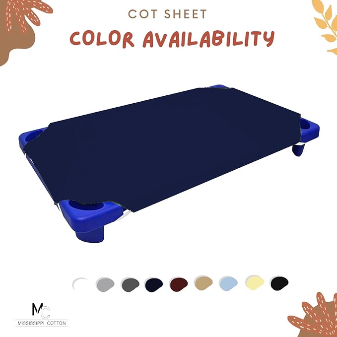 Pack of 24 Cot Sheet for Daycare Preschool Cot Bed -Polyblend Fabric with Corner Elastic Cots Sheets Fits On 22" X 40" Inches Size Toddler and Preschool Daycare Cot Navy Blue 22 X 40 Size