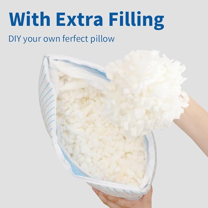 Shredded Memory Foam Pillows King Size Set of 2, Cooling Pillows for Sleeping That Stay Cold, Adjustable Firm Pillow for Side Back Stomach Sleepers with Washable Removable Cover