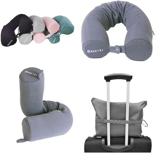 Twist Memory Foam Travel Pillow - Cotton Cover - Travel Bag Included - Adjustable, Bendable Pillow for Neck, Head, Chin, Lumbar and Leg Support (Dark Gray)