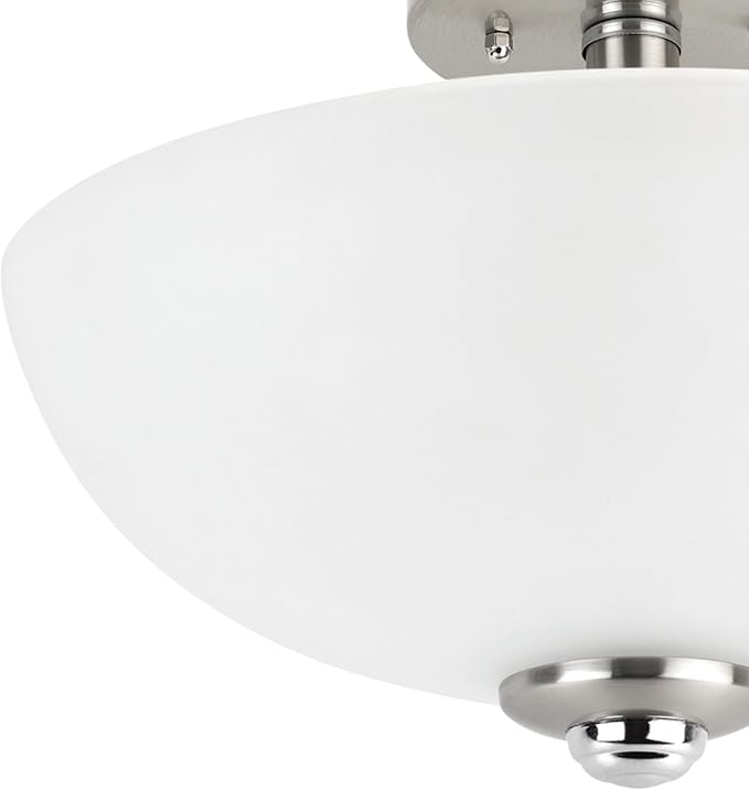 Globe Electric 63357 2-Light Semi-Flush Mount Ceiling Light, Brushed Nickel, Chrome Accents, Frosted Glass Shade, Kitchen, Lights, Bathroom, Home Essentials, Bedroom, Closet Light, Lighting Fixtures