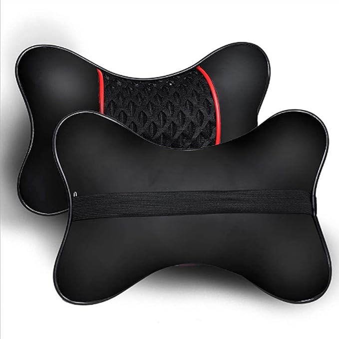 Car Headrest Cushions, 2 Pcs PU Leather Car Headrest Pillow Neck Rest Cushion Pillow Wearable Soft Car Neck Support Car Seat Neck Pillow