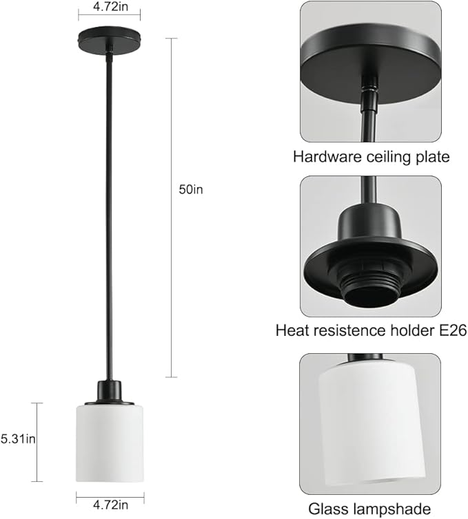 Black Pendant Lights Kitchen Island - Milk Glass Pendant Light Fixture Multiple Stems Rods 3 Units 12 Inch 3 Units 4 Inch (2 Pack Black Downrod)