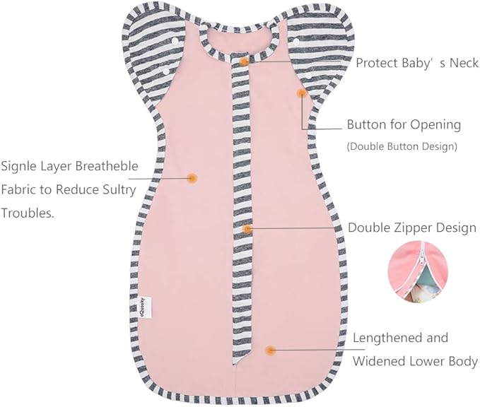 Baby Blanket Sack with Arms Free Design,Transition to Arms Free Wearable for Newborn Girl and Boy, Small 0-3Months, Pink