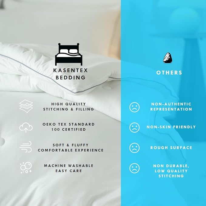 KASENTEX Super-Duper 68x90 Inches Ultra Soft Jersey Knit Twin Comforter Set, Buttery Smooth Noiseless 2 Piece Solid Lightweight Bed Bedding, 1 Pillow Sham, Extra Warm Twin Size Duvet Insert, White