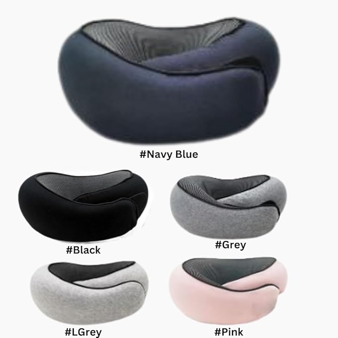 Memory Foam Neck Pillow for Travel, Adjustable Velcro Strap, Durable and Easy to Clean.Reduces Pressure Points and Promotes Better Alignment, Helping Prevent Neck Pain (Navy-Blue).