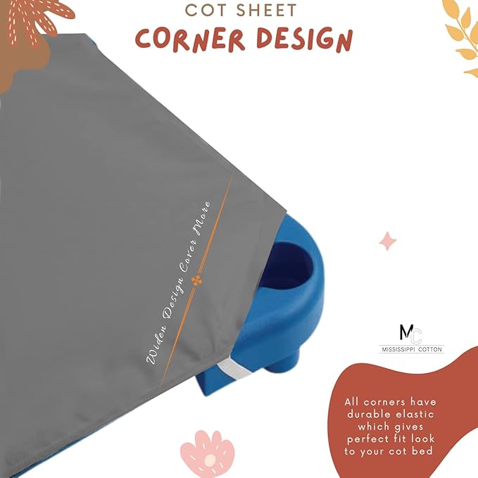 Pack of 24 Cot Sheet for Daycare Preschool Cot Bed -Polyblend Fabric with Corner Elastic Cots Sheets Fits On 22" X 52" Inches Size Toddler and Preschool Daycare Cot Dark Grey 22 X 52 Size